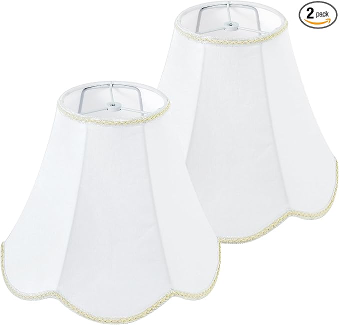 Bell Lamp Shades Set of 2, Scalloped Lamp Shade with Petal Edge Braid, 6"Top x 13"Bottom x 10.6"High, Barrel Lamp Shades with Spider, Harp Holders, Replacement Lampshades for Table Lamp, Floor Lamp