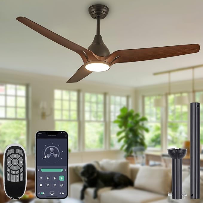 Ceiling Fans with Lights,52 inch Modern Ceiling fan with App and Remote Control,Reversible DC motor ceiling fans,3CCT,Dimmable,Noiseless,Ceiling Fan for Bedroom,Farmhouse,Indoor/Outdoor Use