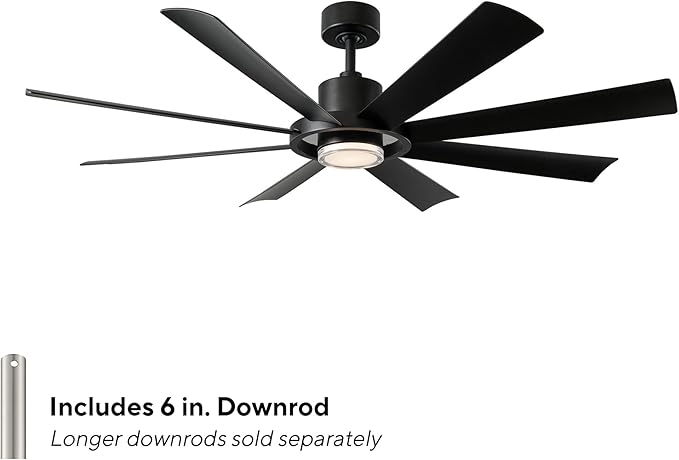 Modern Forms Aura Indoor and Outdoor 8-Blade 60in Smart Ceiling Fan in Matte Black with 2700K-3000K-4000K-5000K Selectable LED Light Kit and Remote Control works with Alexa and iOS or Android App