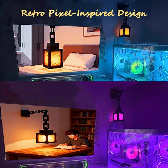 Pixelated Lantern Night Light, 2026 New 16-Colour LED Wall Mood Night Light with Remote Control, Rechargeable Wall Tabletop Night Lights for Bedroom Gaming Kids Room Decor (2Set)