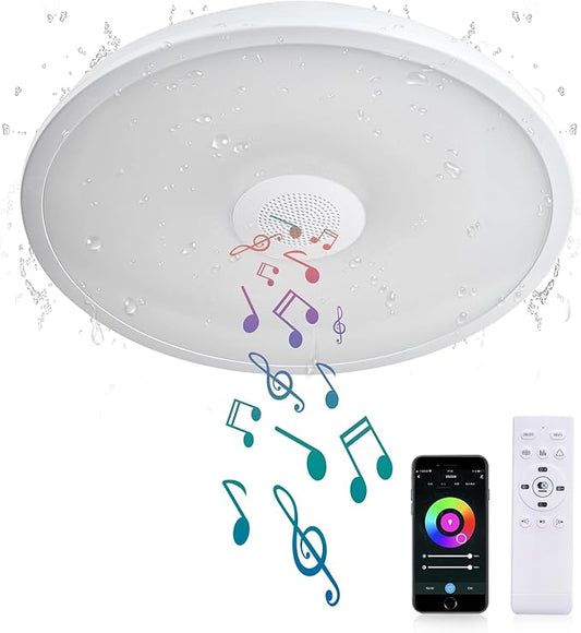 Smart Waterproof LED Flush Mount Ceiling Light Fixture,11 inch 18W,with Bluetooth Speaker,RGB Color Changing Function- Dimmable Lamp,Tuya Application Control-Compatible with Alexa Google Home