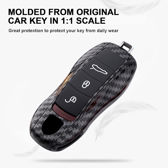 x xotic tech Carbon Fiber Style Key Fob Cover Smart Remote Shell Case, 3 pcs Set Full Protection, Compatible with Porsche Boxster Cayman 981 Carrera 911 991 918 Spyder Macan Cayenne Panamera