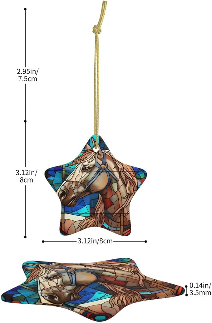 Glass Horse Christmas Ornaments, Christmas Decorations Xmas Tree Hanging Ornaments, Star-Shaped Ceramic Festive Keepsake Gift for Christmas Decorations Holiday Home Party