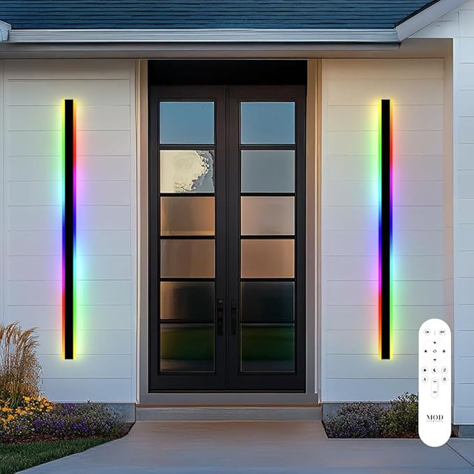 𝗠𝗢𝗗 𝗟𝗜𝗚𝗛𝗧𝗜𝗡𝗚 Haylen RGB | Waterproof Outdoor Wall Lights, Dimmable with Remote, 7 Colors and 358 Light Effects, Long Wall Sconce, Modern Linear Exterior Light Fixture, 1-Pack (RGB | 59")
