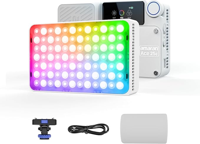 amaran Ace 25c Video Light,25w RGB Portable Light for Photography On-Camera Video Lights CRI/TLCI 95+,CCT 2,300K-10,000K,Rechargeable Dimmable Vlog Light,APP Control,PD Charging (White)