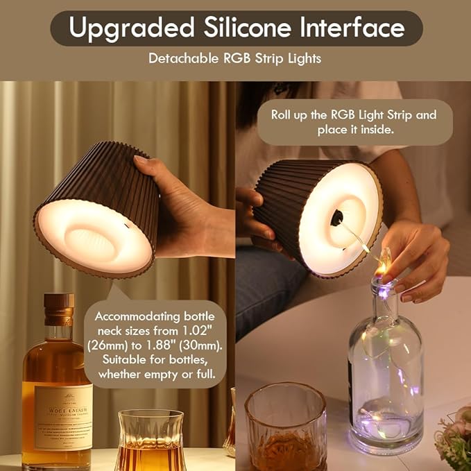 WILIT Wireless Bottle Lights for Bottles, 3-Level Brightness Rechargeable Lamp Shade for Bottle, Bar Lamps for Home Bar Decor with RGB Lights, Cordless Table Lamp for Bedroom, Gift for Her Men