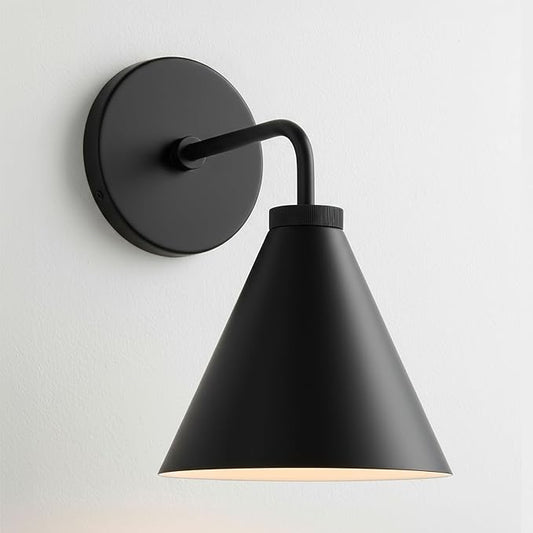 Retro Industrial Metal Cone Sconce Light - Vintage-Inspired Modern Black Wall Sconce with Metal Shade, Wall Mount Lighting for Bedroom, Hallway, Living Room (Black, 11 inch)