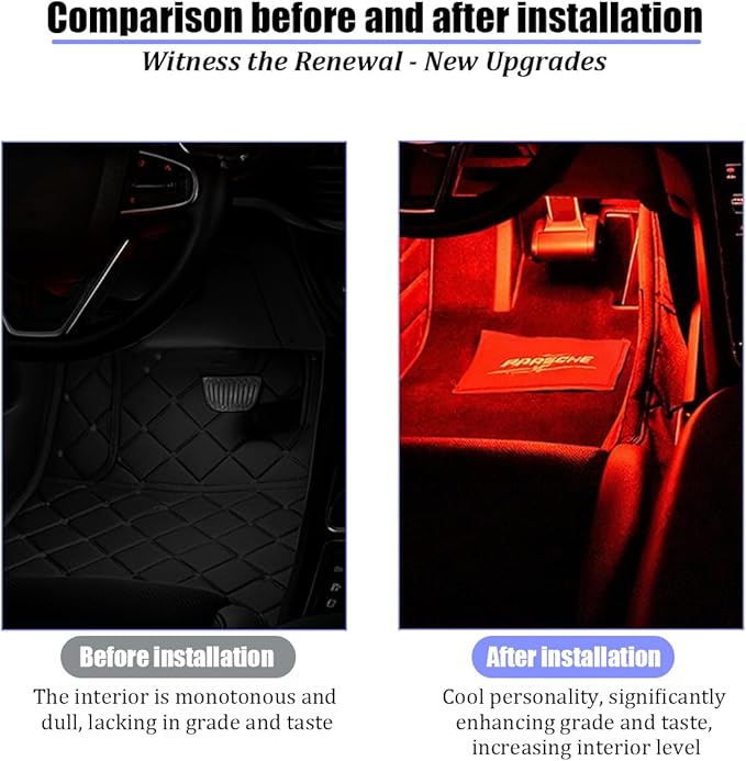 Car Interior LED Lights, 4 in 1 USB Port RGB Automotive Ambient Neon Light Kit, Vehicle Center Console Dashboard Strip Lamps Decoration Accessories, Universal for SUV Truck Sedan (Multicolor)