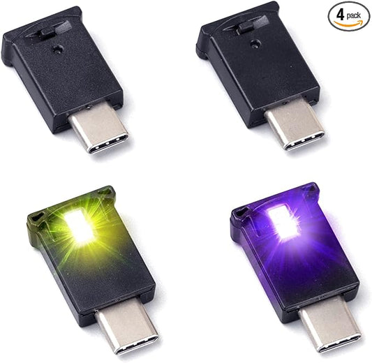 AOZITA Mini USB Type C LED RGB Light Brightness Adjustable 8 Color Changeable for Car, Laptop, Keyboard. Atmosphere Smart Type-C Night Lamp for Home Decoration (Quantity: 4)