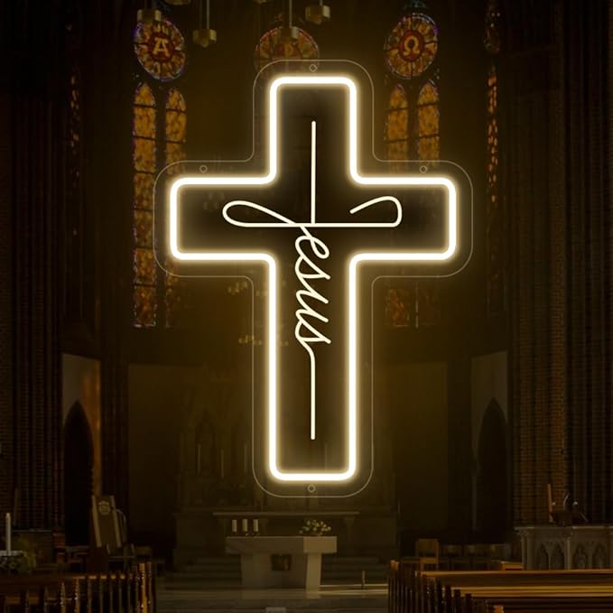 YYUAN Jesus Cross Neon Sign Dimmable Led Neon Light Cross Art Decor Neon Cross Sign for Wall Decor, Bedroom, Christian Decor, Religious Room, Kid Room, Easter, Christening Day Decor