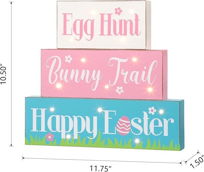 Glitzhome LED Lighted Wooden Easter Table Sign Spring Home Decor for Holiday Easter Party Supplies Props