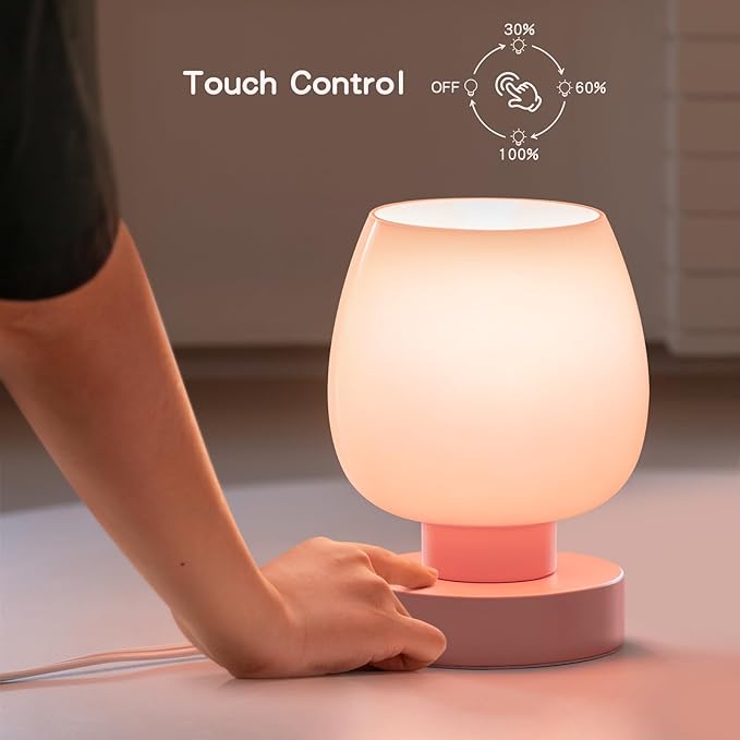 Touch Bedside Table Lamps Set of 2, Dimmable Small Nightstand Lamps for Bedroom, Modern Simple Design, Pink