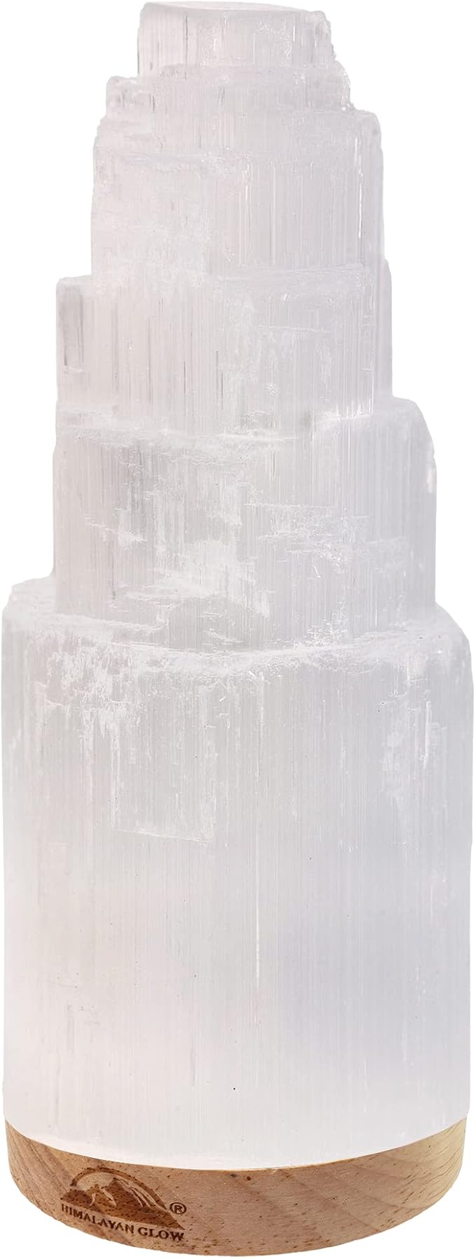 Himalayan Glow Crystal Lamp Authentic Handmade Moroccan Selenite with Wooden Base & USB Cable (ETL Certified), Ideal Gift Choice, 20cm, White