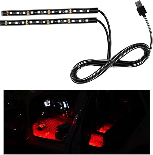 Car LED Strip Light, 24 LED RGB Auto Interior Atmosphere Lights, USB Vehicle Under Dash Ambient Night Light Strip, Interior Decorative Lamp Lighting Kit Car Accessories (Red)