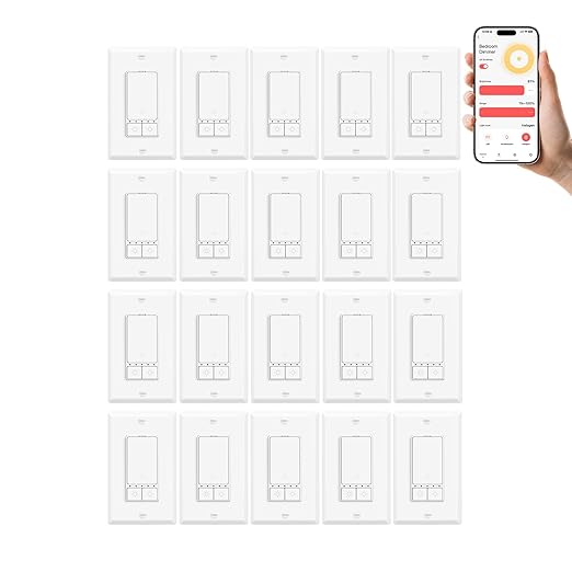 Greencycle Smart Dimmer Switch,20PK Single Pole, Needs Neutral Wire,2.4GHz WiFi Light Switch,Work with Alexa and Google Home, ETL Certified,No Hub Required,for Dimmable 150W LED CFL,600W Incandescent