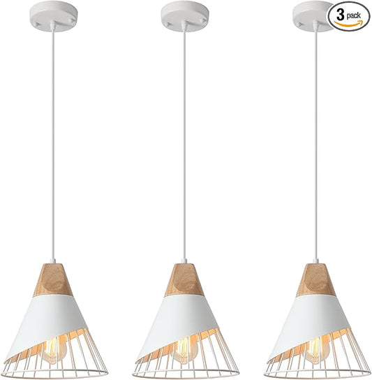 Modern Pendant Lights, 3 Packs 9.4inch Farmhouse Pendant Light, White Pendant Light, Kitchen Pendant Lighting, Pendant Lights Kitchen Island for Living Room, Bar, Bedroom, Office