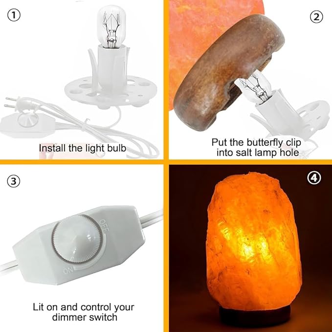 Himalayan Salt Lamp Cord White, 6ft with Dimmer Switch, Replacement Cord with 3.34 Inch Base, 6 15W E12 Bulbs