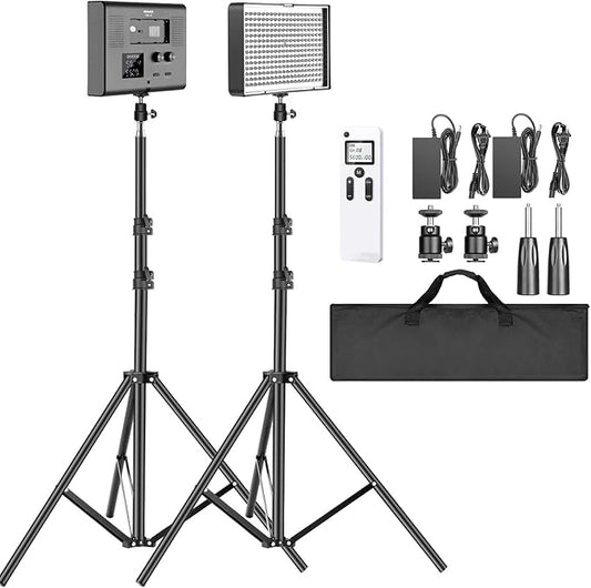 Neewer 2-Pack 2.4G LED Video Lighting Kit: Bi-Color CRI 95+ 280 LED Panel with 2M Light Stand, LCD Display, 2.4G Remote for Photo Studio Photography, Ball Head/Carry Bag Included