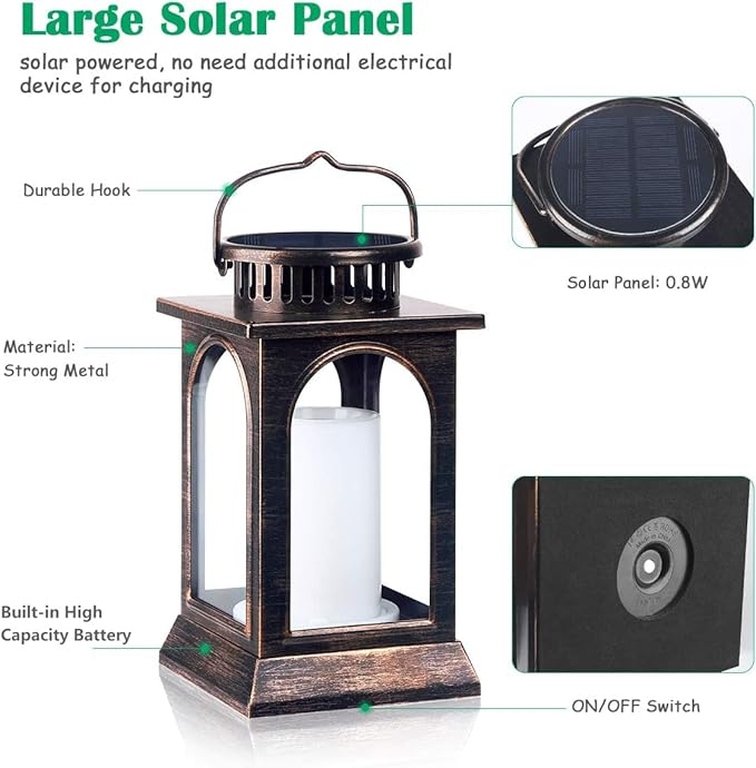 TomCare Solar Lights Flickering Flame Upgraded Metal Solar Lantern Outdoor Hanging Decorative Lanterns Heavy Duty Solar Powered Waterproof Outdoor Lighting for Patio Garden Christmas, 2 Pack (Bronze)