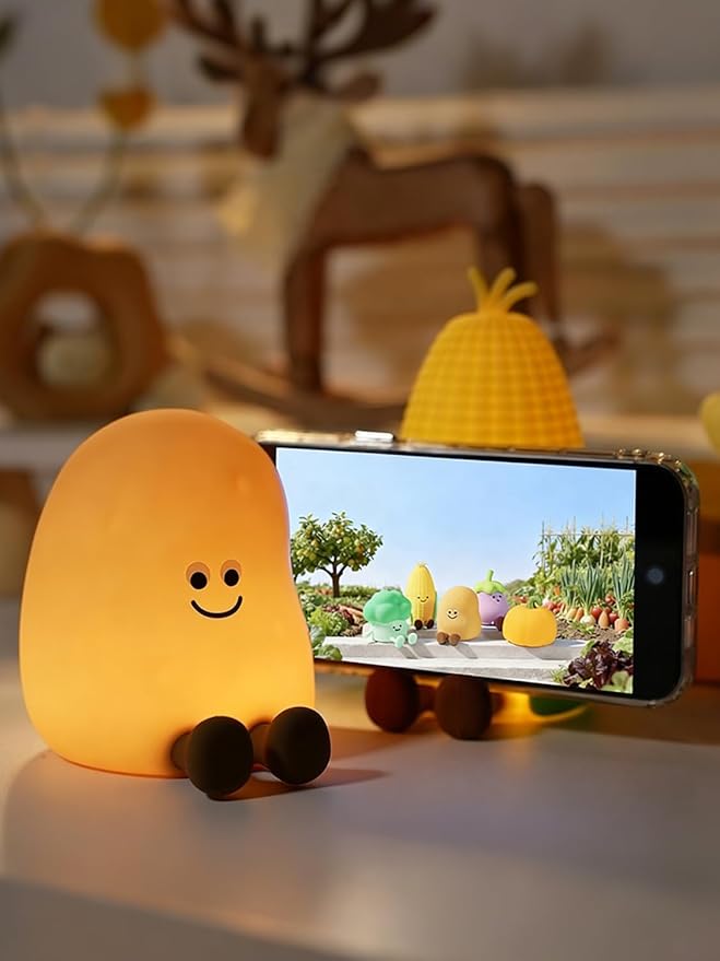 QANYI Squishy Potato Night Light with Timer, 7 Color Changing & Dimmer, Rechargeable Silicone Lamp - Soft Glow for Bedroom, Desk, Cute Funny Gift for Adults Teens
