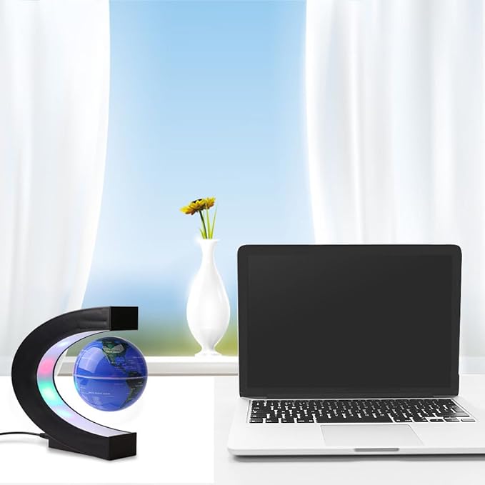 Magnetic Levitation Floating Globe World Map with C Shape Base (Blue 3" Globe)