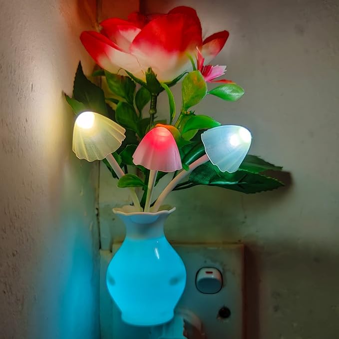 AUSAYE 4 Pack Sensor LED Night Light Plug-in Nightlight, Color Changing Mushroom Lamp Flower Night Lights for Kids Adults Bedroom, Bathroom, Nursery, Kitchen, Basement