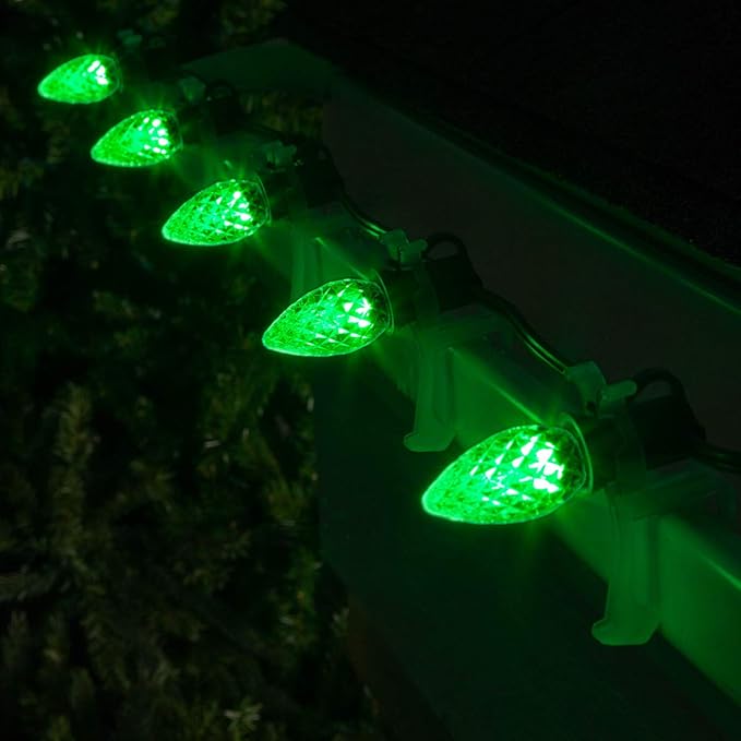 Wintergreen Lighting Set of 50 C7 OptiCore Green Outdoor Christmas Lights - Commercial Grade LEDs for Outside, St. Patricks's Day, Party; Green Wire