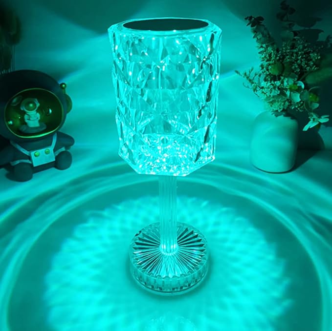 Rose Crystal Table Lamp, 16 Color Changing, Touch & Remote Control, USB Rechargeable, Modern Style