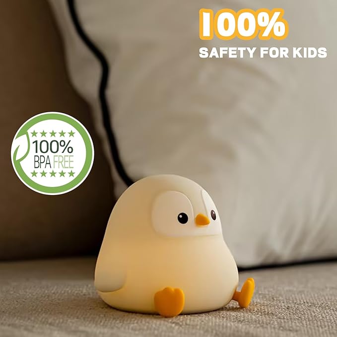 Penguin Night Light for Kids, Cute Penguin Lamp Silicone Baby Nursery Night Lamp, Dimmable Squishy Touch Bedside Lamps, Adorable Rechargeable Animal Lamps Gifts Kawaii Room Decor for Kids Girls Boys