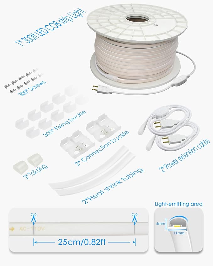 300FT Led Rope Lights Outdoor Waterproof 1 Roll IP67 Plug in with Clips 120V LED Strip Light 3000K Warm White Super Long Flexible Soft Led Light for Outdoor Building Commerica Holiday Decor