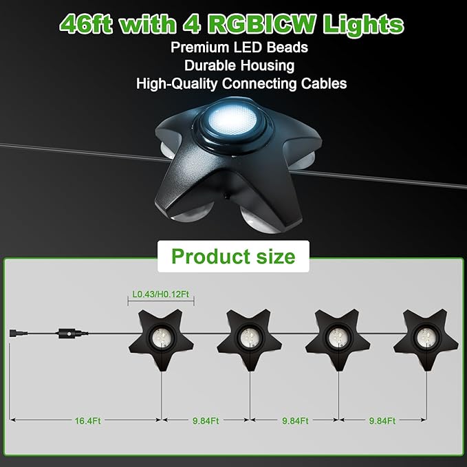 Outdoor Ground & Underwater Pond Lights 47ft - RGB Music Sync, IP68 Waterproof DIY Scene Modes, Works with Alexa Google Assistant, Safe 12V Low-Voltage Path Lights for Garden Patio Pool Wedding Party