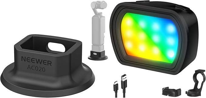 NEEWER Silicone Stand Base & Basics Magnetic RGB Light Compatible with DJI OSMO Pocket 3 Gimbal Camera & Creator Combo Accessories, ?64mm Nonslip Soft Stable Anti Scratch Desktop Mount Support Base
