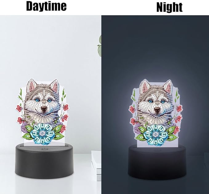 Wolf Diamond Art Painting Night Light,Diamond Art Painting Kits Desktop Touch Lamp Ornaments for Tabletop Decor Diamond Art Accessories for Adult Beginner Bedrooms Living Room