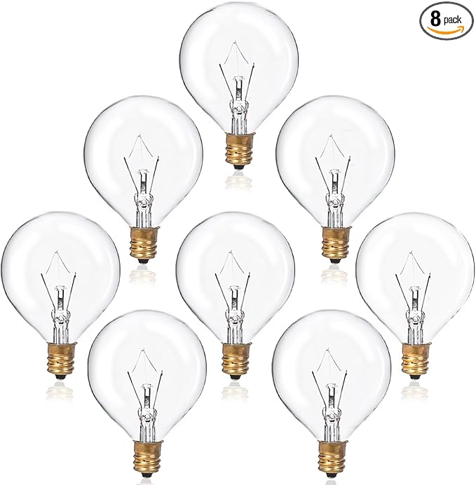 8 Pack 40 Watt Wax Warmer Bulbs Replacement Light Bulb for Full Size Scentsy Warmer 120V G50 E12 Incandescent Standard Base for Indoor Outdoor Patio String Lights