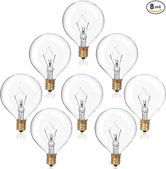 8 Pack 40 Watt Wax Warmer Bulbs Replacement Light Bulb for Full Size Scentsy Warmer 120V G50 E12 Incandescent Standard Base for Indoor Outdoor Patio String Lights