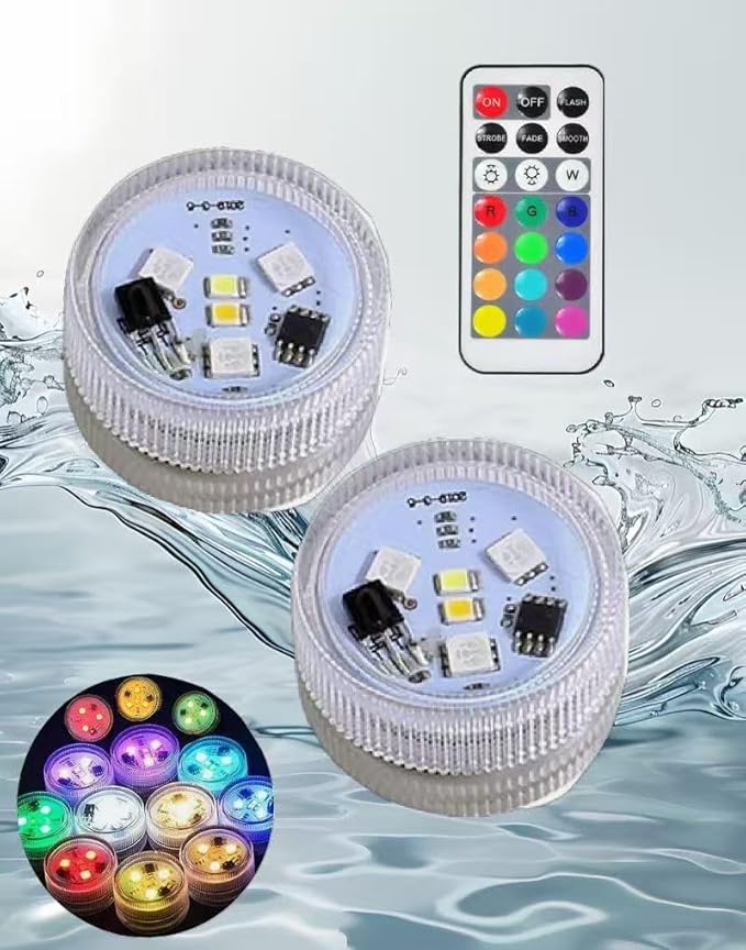 10pcs Mini Submersible LED Lights, Halloween Pumpkin Lights,Small Underwater Tea Lights Candles Waterproof with Remote Battery Operated,RGB Color Changing for Swimming Pool Party Wedding Decorate