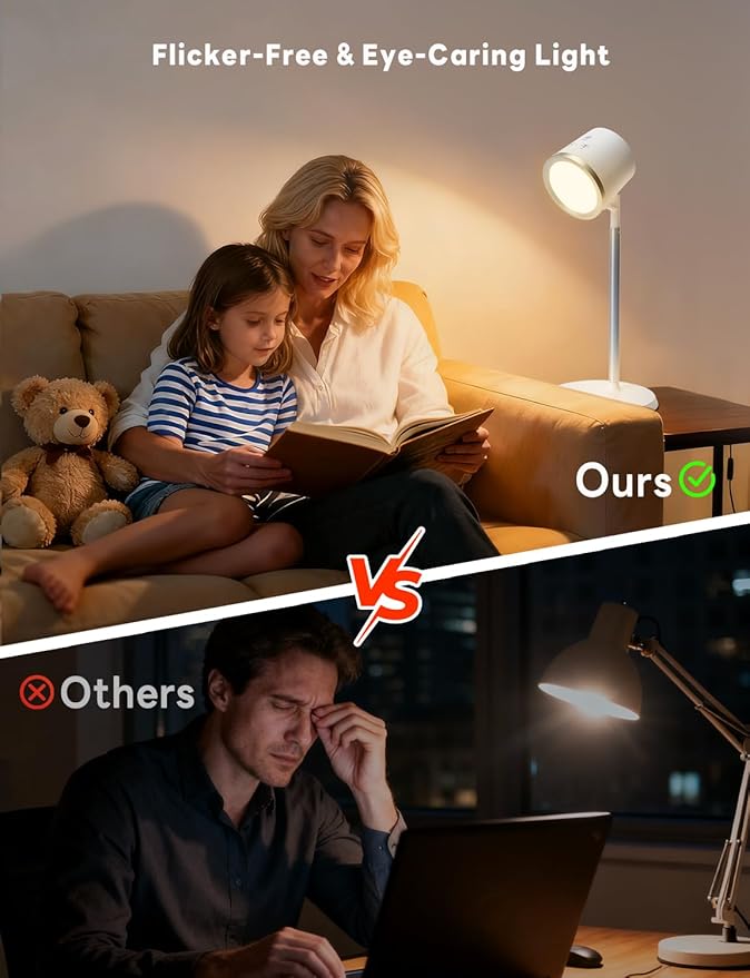 Rechargeable LED Desk Lamp, Magnetic Wall Mount LED Light, Dimmable Cordless Reading Lamp with Adjustable Brightness & 3 Color Modes for Reading, Working, Bedroom, Hallway