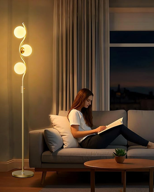 Lightdot 60IN Gold Floor Lamp Stepless Dimmable Globe Floor Lamps with 3Pcs 3000K G9 Bulbs Eye-Friendly Mid Century Standing Lamps with Stable Base for Living Room/Bedroom/Sofa Beside/Corner Decor