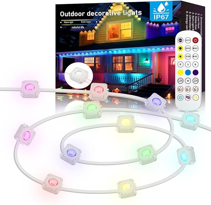 Permanent Outdoor Lights - Smart Outdoor LED Lights, 100ft RGB Color Changing, 54 Scene Modes, App Control, Waterproof IP67, Alexa Compatible