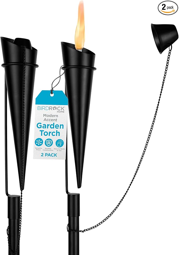 BIRDROCK HOME Ibiza Torches - Easy to Refill Citronella - Flame Light Torch - Backyard Outside Patio Lighting - Metal Lamp - Decorative Urban Lantern (2)