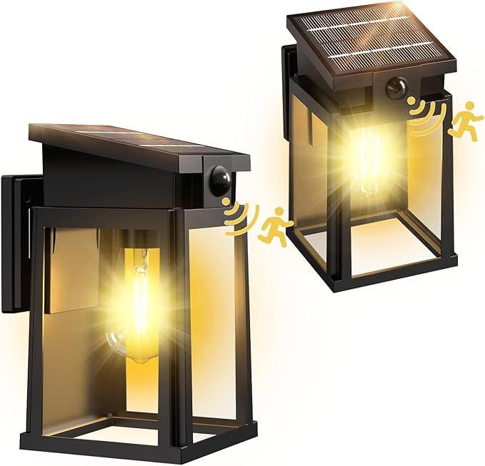 2 Pack Solar Porch Lights Outdoor with Motion Sensor, Dusk to Dawn Wall Lights Outside, LED Exterior Sconce for Front Door, Entryway, Garage IP65 Waterproof