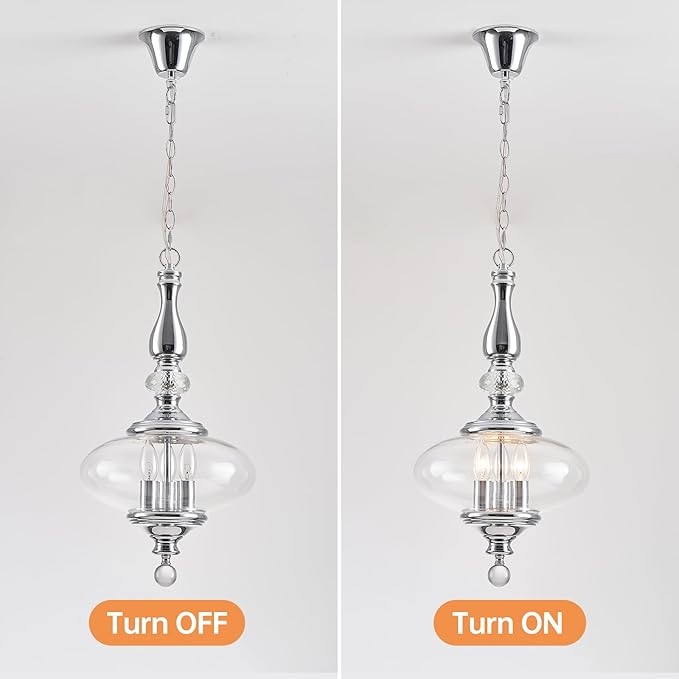 Modern Kitchen Island Pendant Light Polished Chrome Glass Pendant Light for Kitchens, Dining Rooms Stairs W 11.8 in. H 23.6 in.