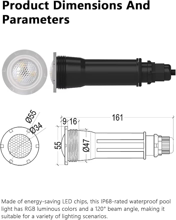 Direct Replacement for Pentair Globrite Color Led Pool Light - 1.5 Inch 100ft Cord 12VAC RGB Changing Swimming for Inground Pools/Spa