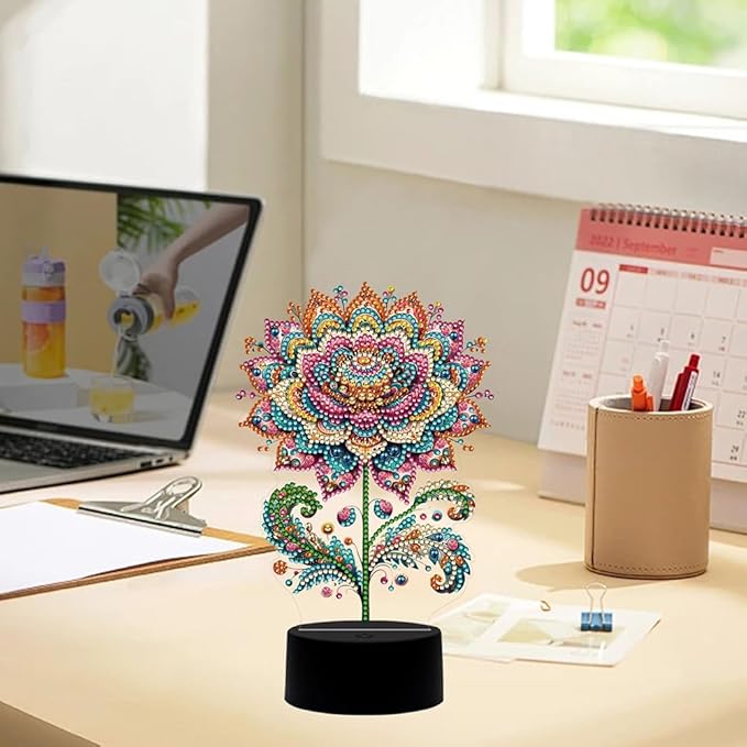 Gorgeous Flowers Diamond Art Painting Night Light,Diamond Art Painting Kits Desktop Touch Lamp Ornaments for Tabletop Decor Diamond Art Accessories for Adult Beginner Bedrooms Living Room