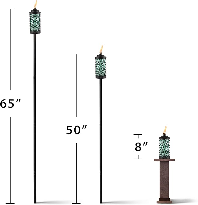 TIKI Honeycomb Outdoor Torch, 65" – Blue Decorative Lighting for Patio, Backyard & Lawn | 3-in-1 Design: Full-Size, Mid-Size Garden & Table Torch | Includes Snuffer & Wick