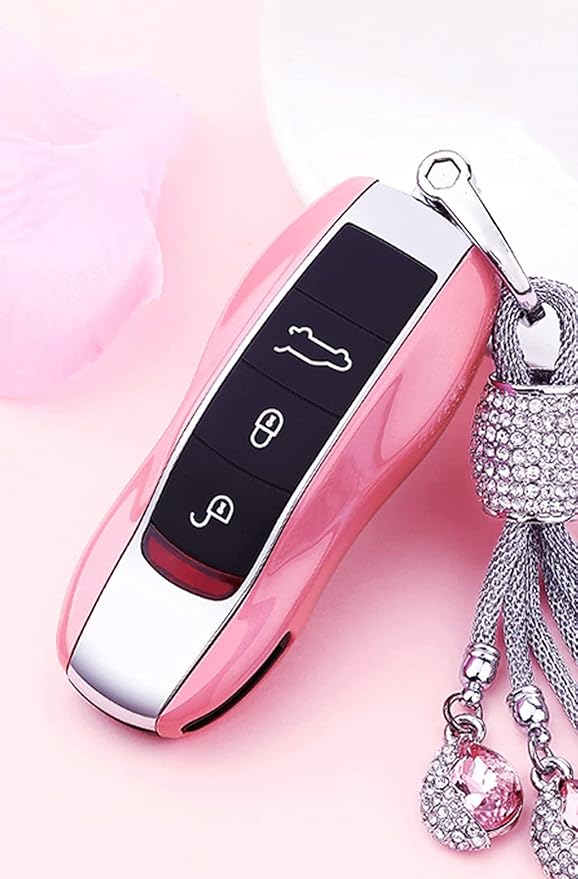 x xotic tech Pink Smart Remote Key Fob Protector Cover Shell Case Holder Compatible with Porsche Boxster Cayenne Panamera Cayman Macan Carrera 911 991 918 Spyder(Fits 3 Button)
