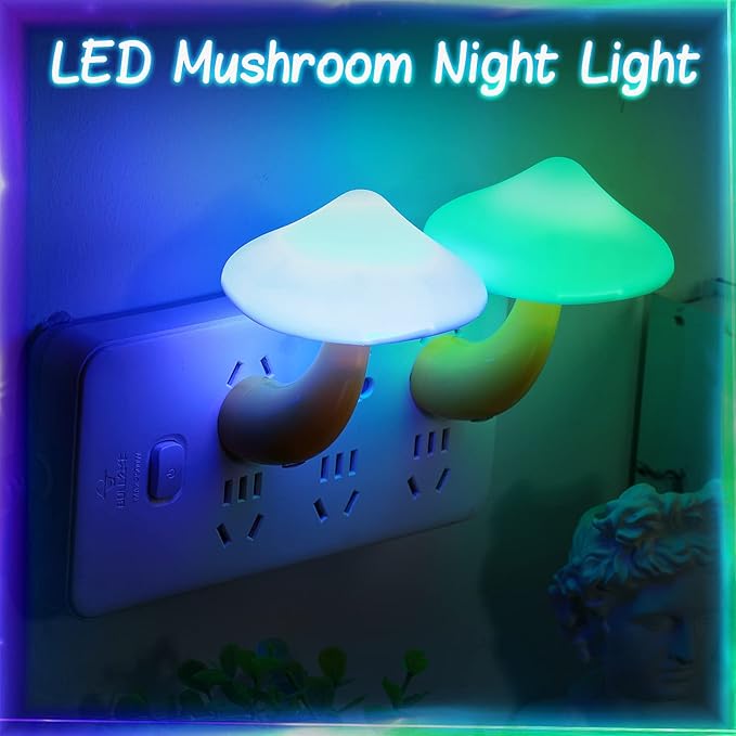 Tuanse 20 Pcs LED Color Changing Mushroom Night Light, Cute 7 Color Sensor Mushroom Shaped Plug in Lamp, Christmas Gift, Decorative Light Decor for Adults Room Bedroom Thanksgiving
