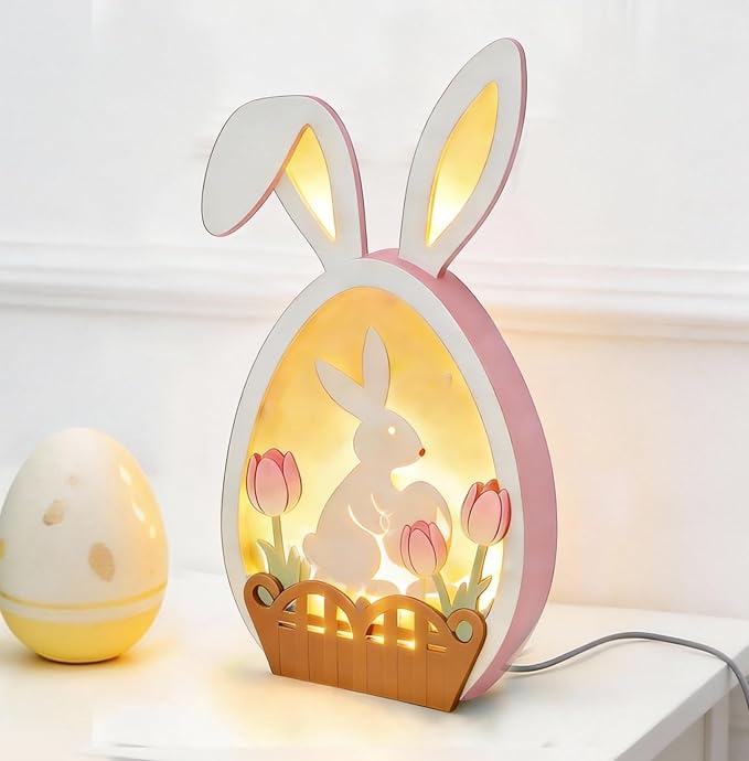 Easter Bunny Night Light - Pastel Glow USB Rabbit Lamp, Soft LED Bunny Decor for Easter Table, Home & Indoor Festive Decorations, Cute Spring Gift (Pink)