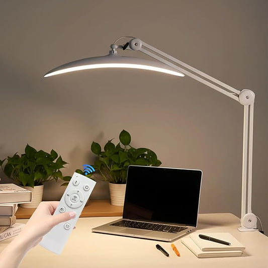 22 inch Architect Desk Lamp with Clamp - 48W CCT Dimmable Office Task Light with Remote, Adjustable Swing Arm Industrial LED Computer Lamp for Home Office, Study, Reading & Nail Art