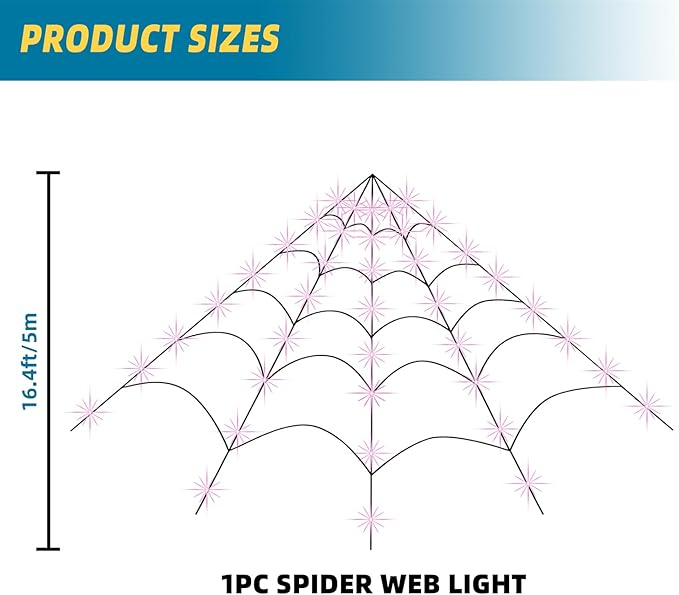 ININ Halloween 200" Spider Web Light Decorations Outdoor/Indoor with 250 LED Lights,Scary Party Decorations,Giant Light Up Spider Web,Halloween Decor for Yard/Lawn/Garden(Purple)